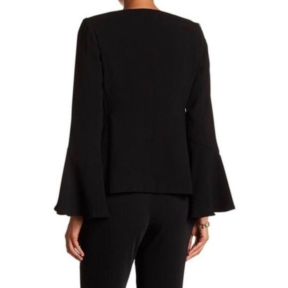 HARLOWE & GRAHAM Ruffle Bell Sleeve Black Blazer - Picture 3 of 10